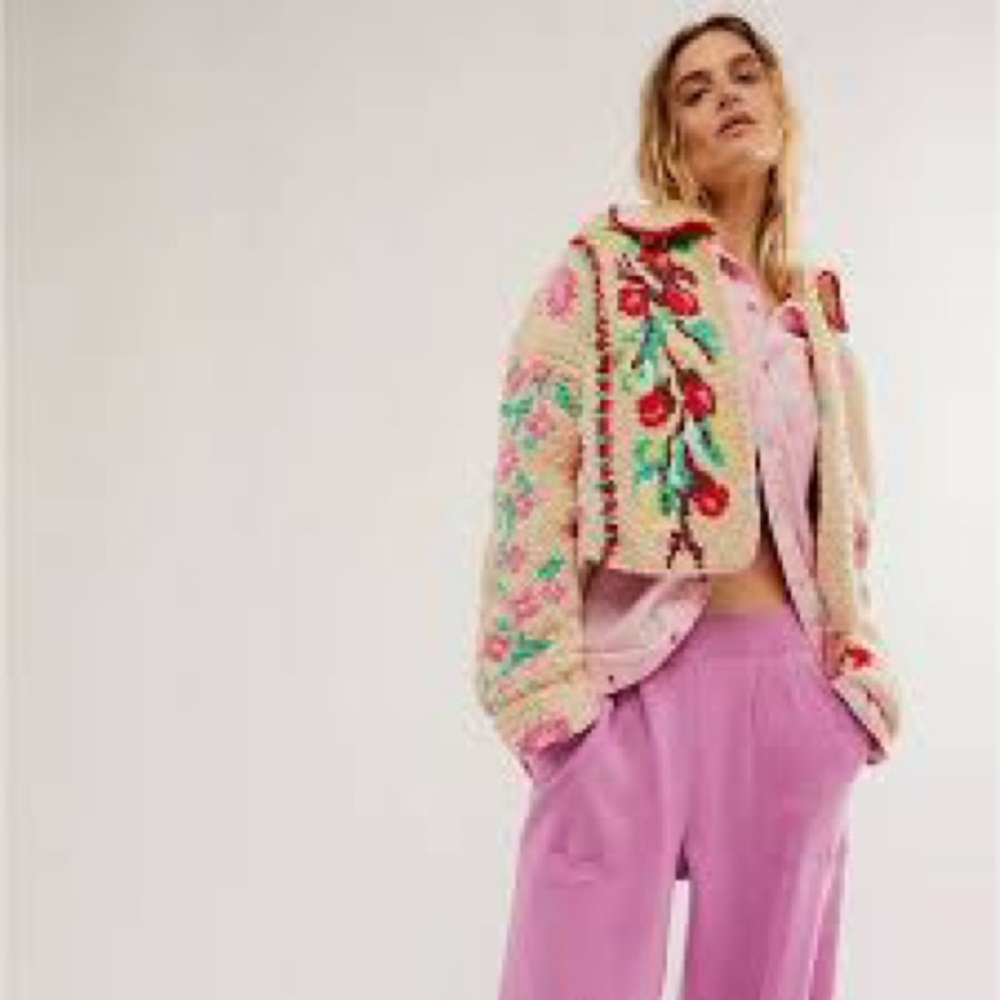 Free People Strawberry Embroidered Cardigan